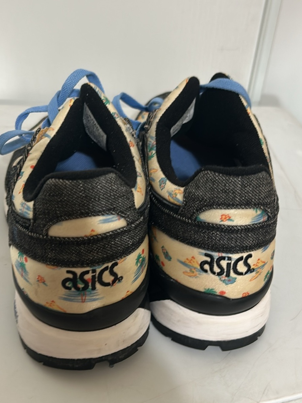 ASICS Cream Tropical Print Sneakers with Blue Accents